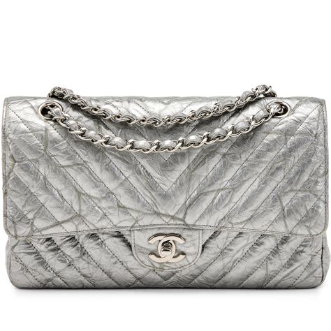 chanel classic crumpled calfskin silver